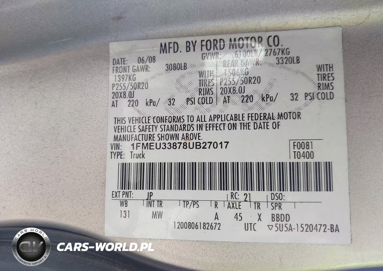 2008 Ford Explorer Sport Trac Limited VIN:1FMEU33878UB27017 - 9