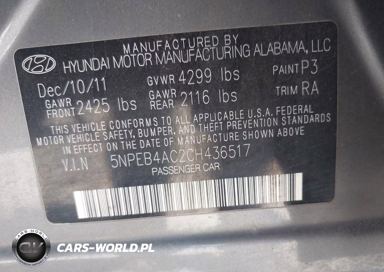 2012 Hyundai Sonata Gls VIN:5NPEB4AC2CH436517 - 9