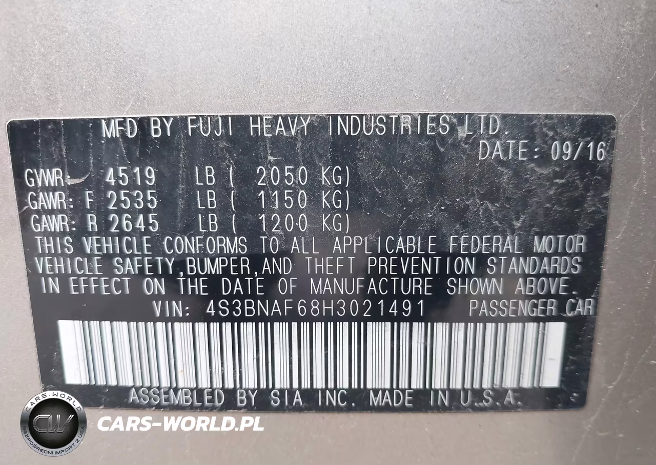 2017 Subaru Legacy 2.5I Premium VIN:4S3BNAF68H3021491 - 9