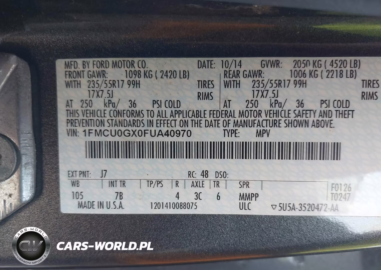 2015 Ford Escape Se VIN:1FMCU0GX0FUA40970 - 9