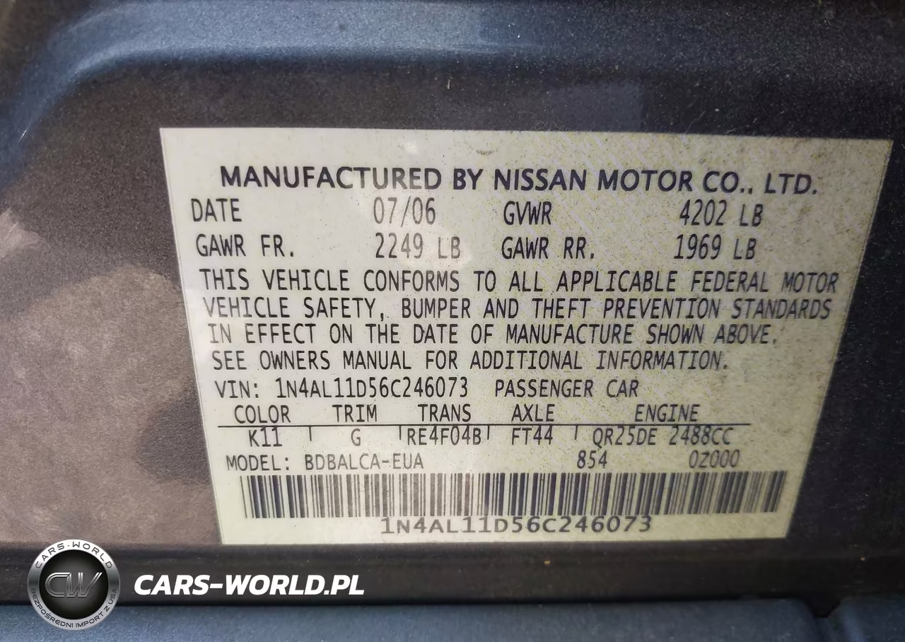 2006 Nissan Altima 2.5 S VIN:1N4AL11D56C246073 - 9