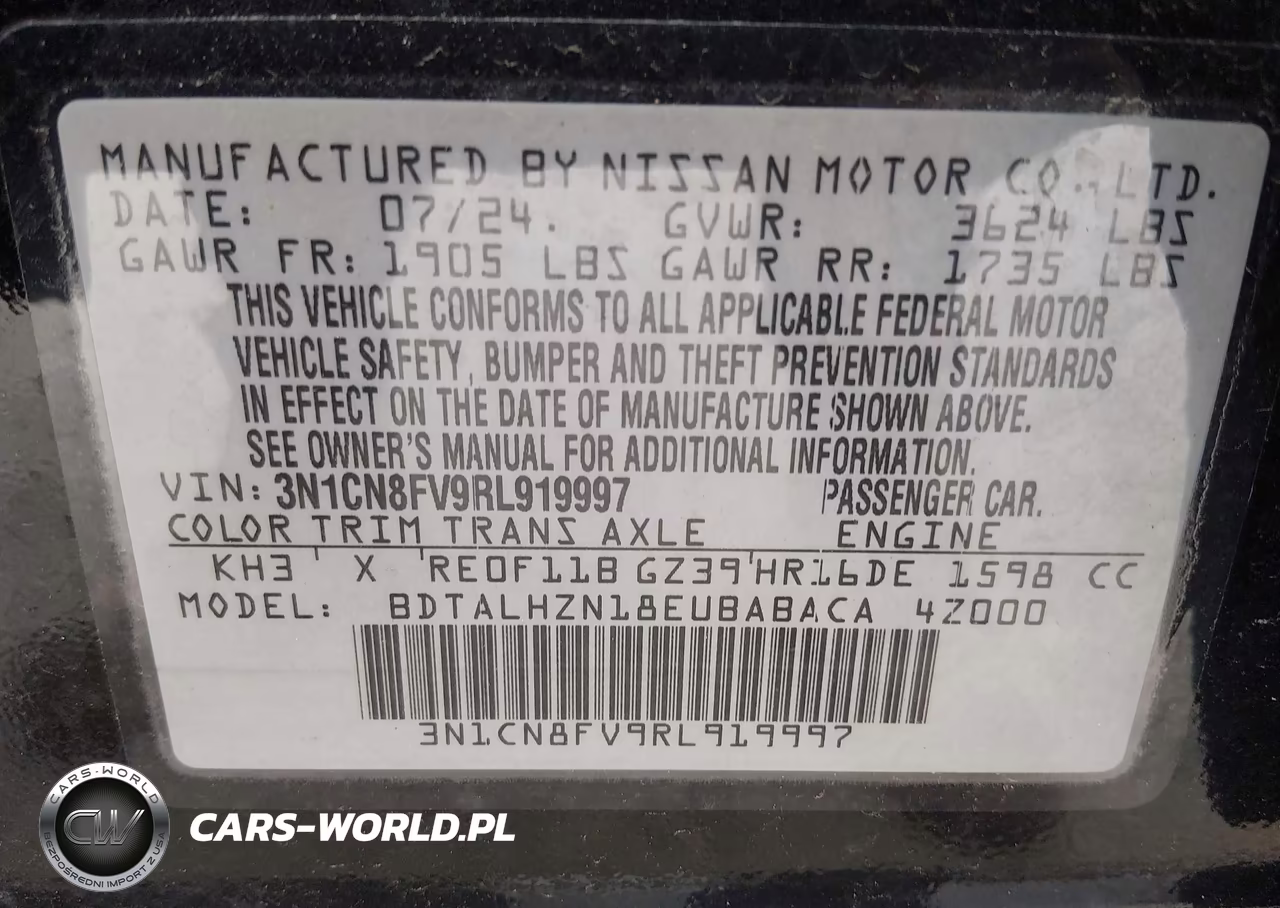 2024 Nissan Versa 1.6 Sr VIN:3N1CN8FV9RL919997 - 9