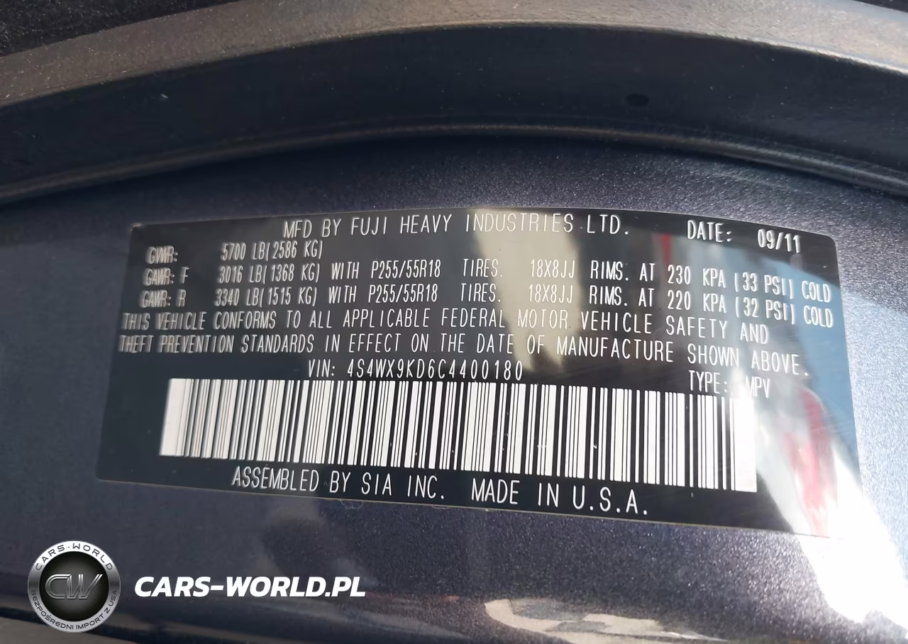 2012 Subaru Tribeca 3.6R Limited VIN:4S4WX9KD6C4400180 - 9