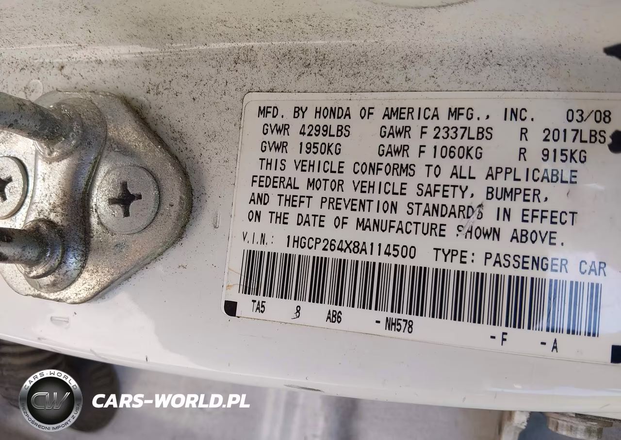 2008 Honda Accord 2.4 Lx-P VIN:1HGCP264X8A114500 - 9