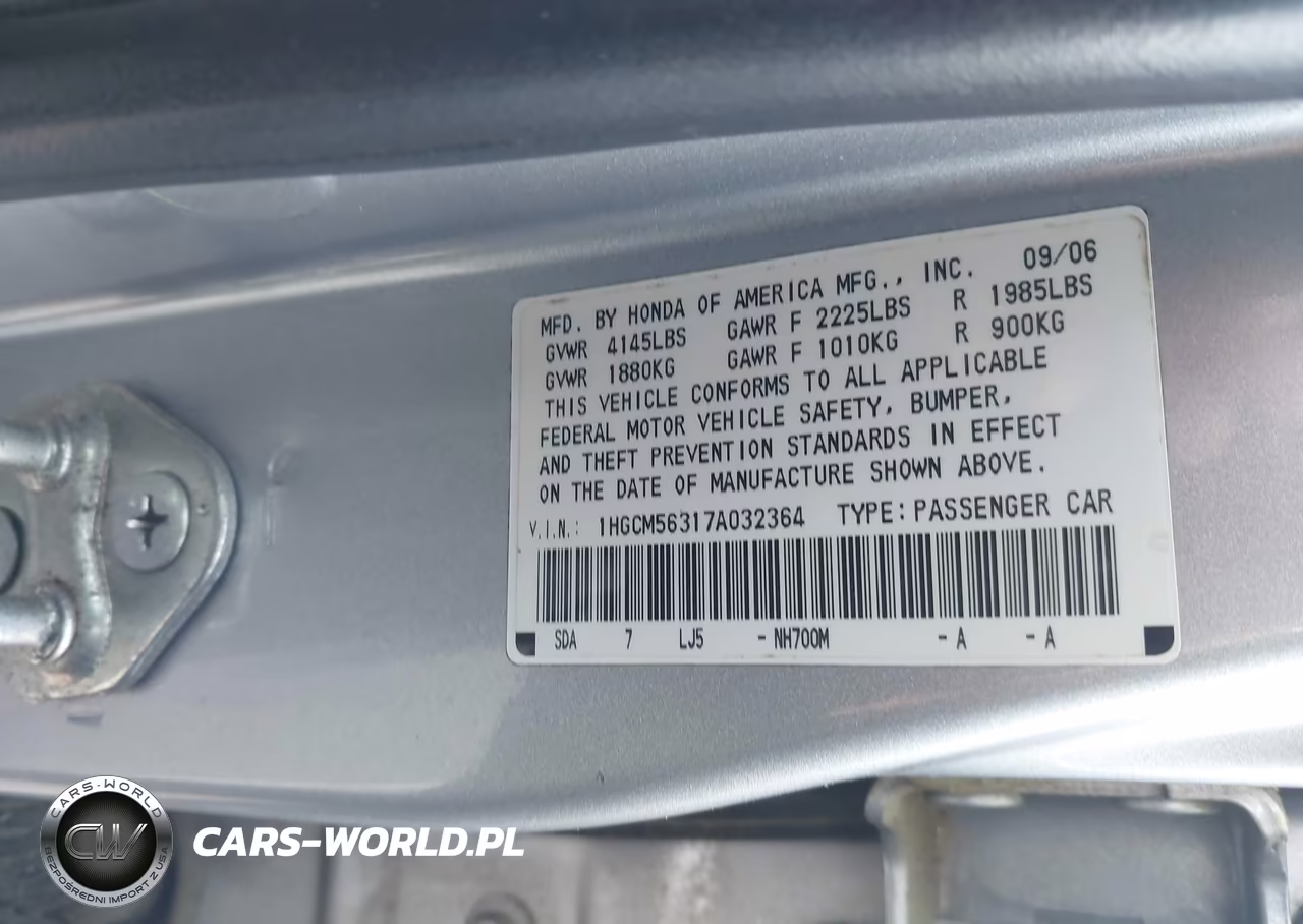 2007 Honda Accord 2.4 Se VIN:1HGCM56317A032364 - 9