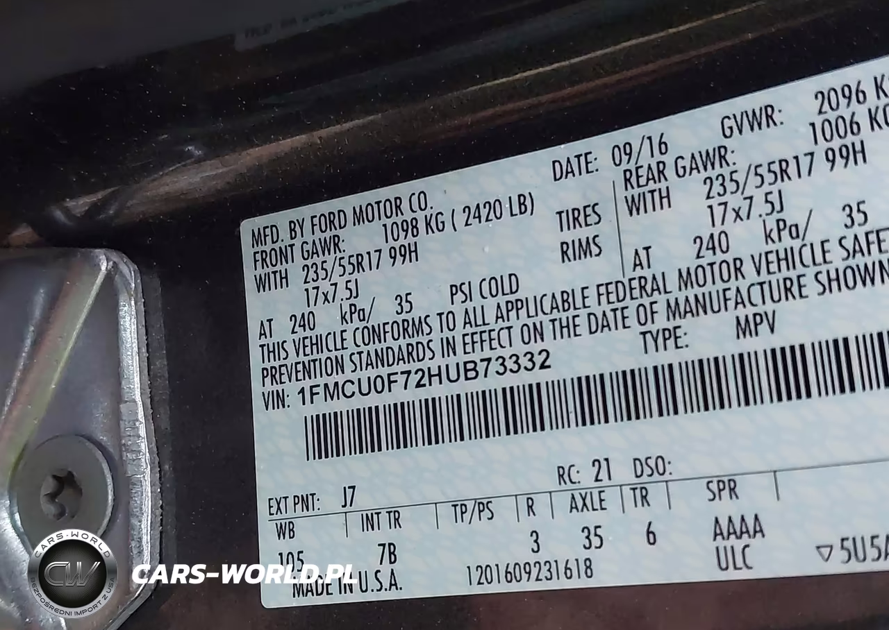 2017 Ford Escape S VIN:1FMCU0F72HUB73332 - 9