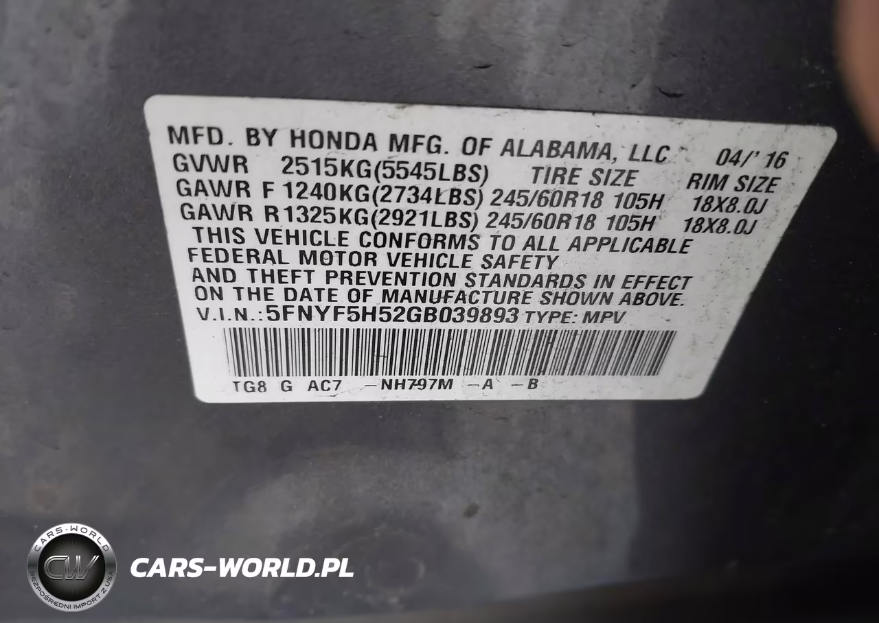 2016 Honda Pilot Ex-L VIN:5FNYF5H52GB039893 - 9