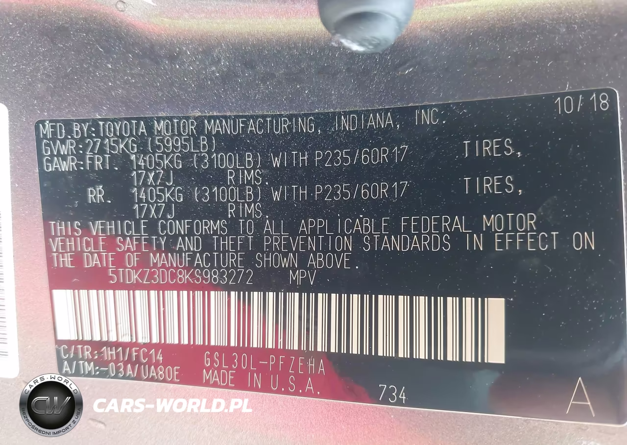 2019 Toyota Sienna Le 7 Passenger VIN:5TDKZ3DC8KS983272 - 9
