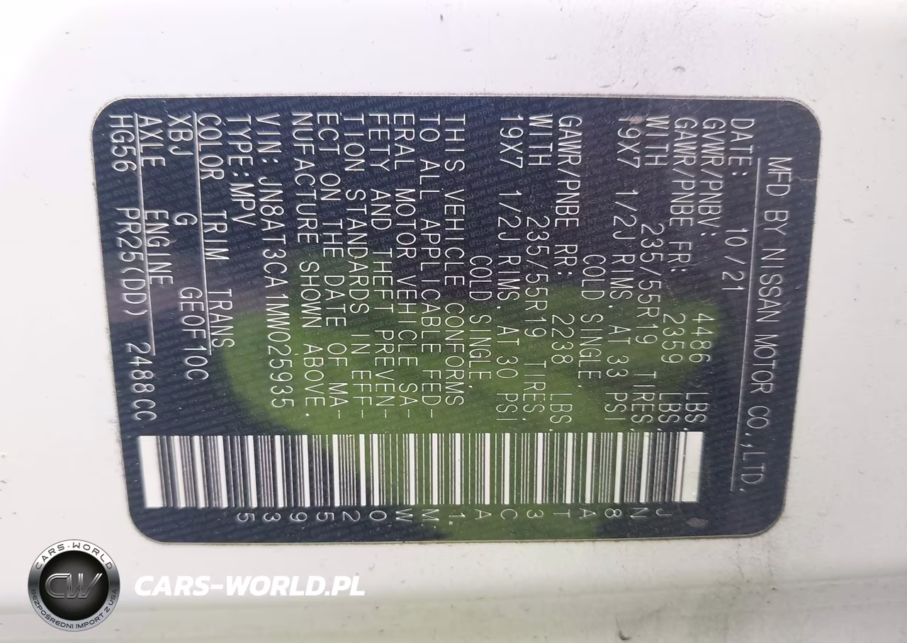 2021 Nissan Rogue Sl Fwd VIN:JN8AT3CA1MW025935 - 9