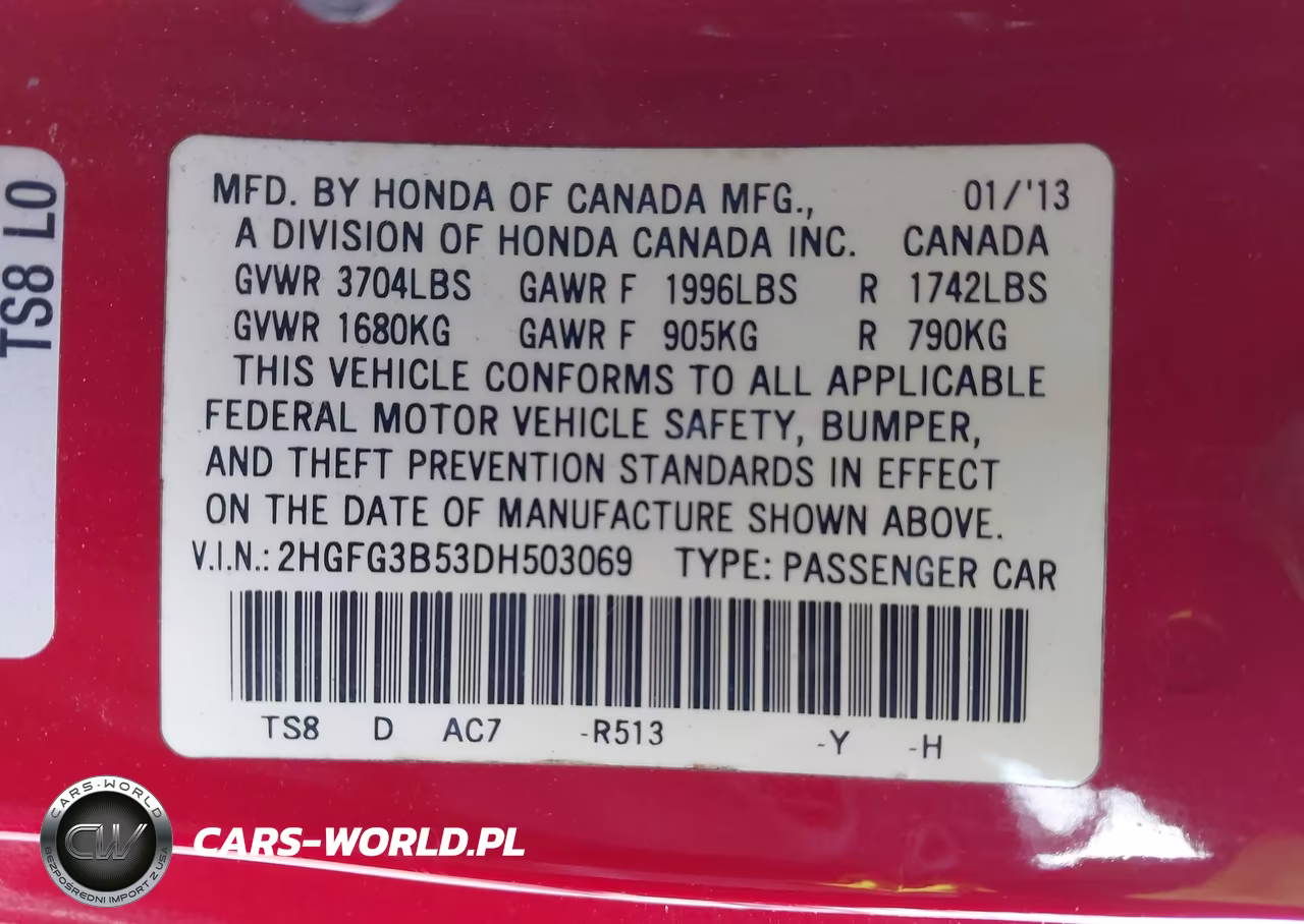 2013 Honda Civic Lx VIN:2HGFG3B53DH503069 - 9