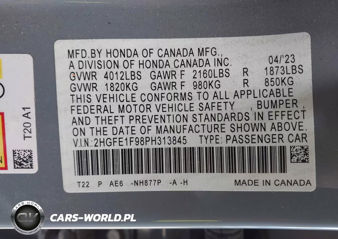 2023 Honda Civic Touring VIN:2HGFE1F98PH313845 - 9