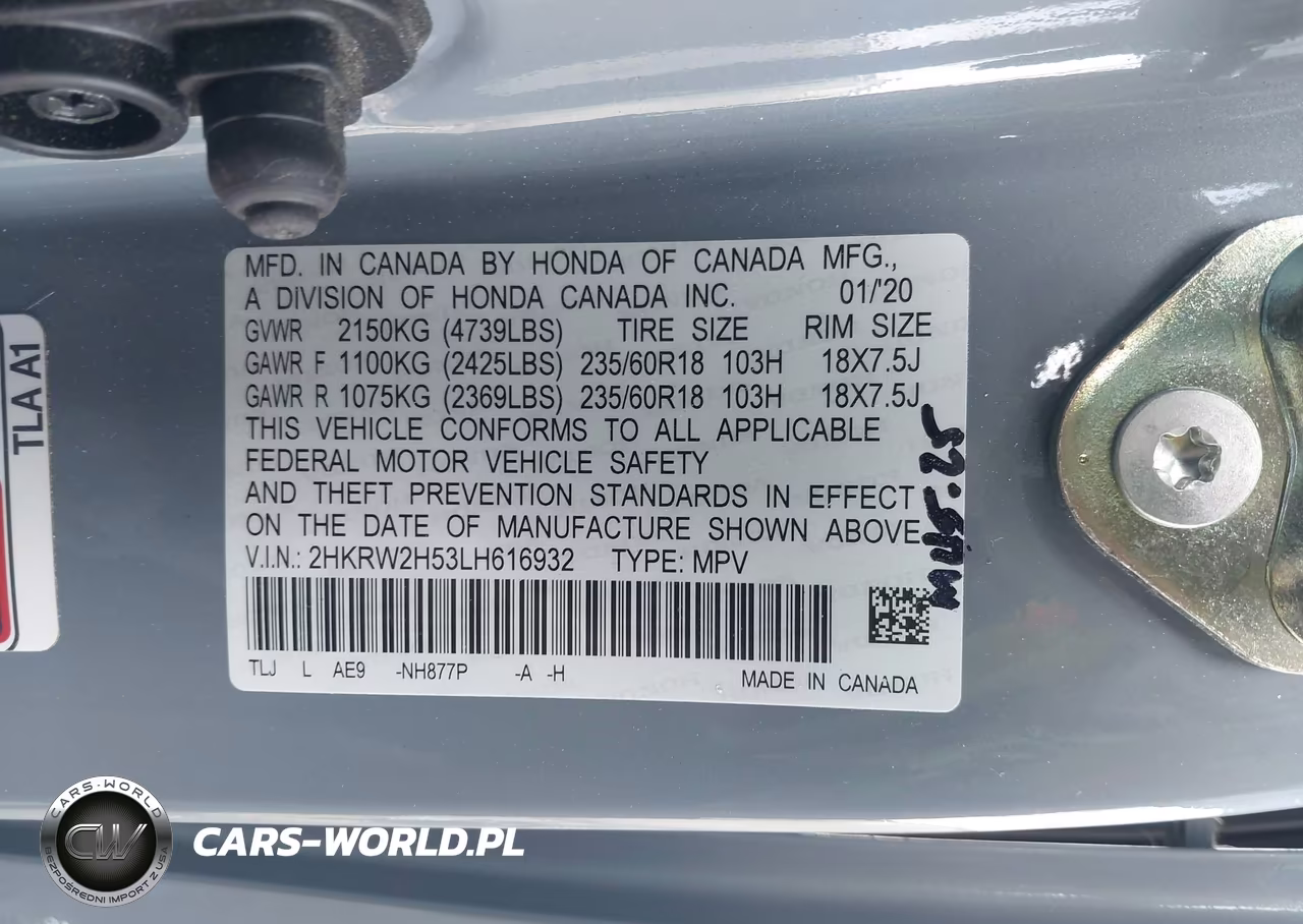 2020 Honda Cr-V Awd Ex VIN:2HKRW2H53LH616932 - 9