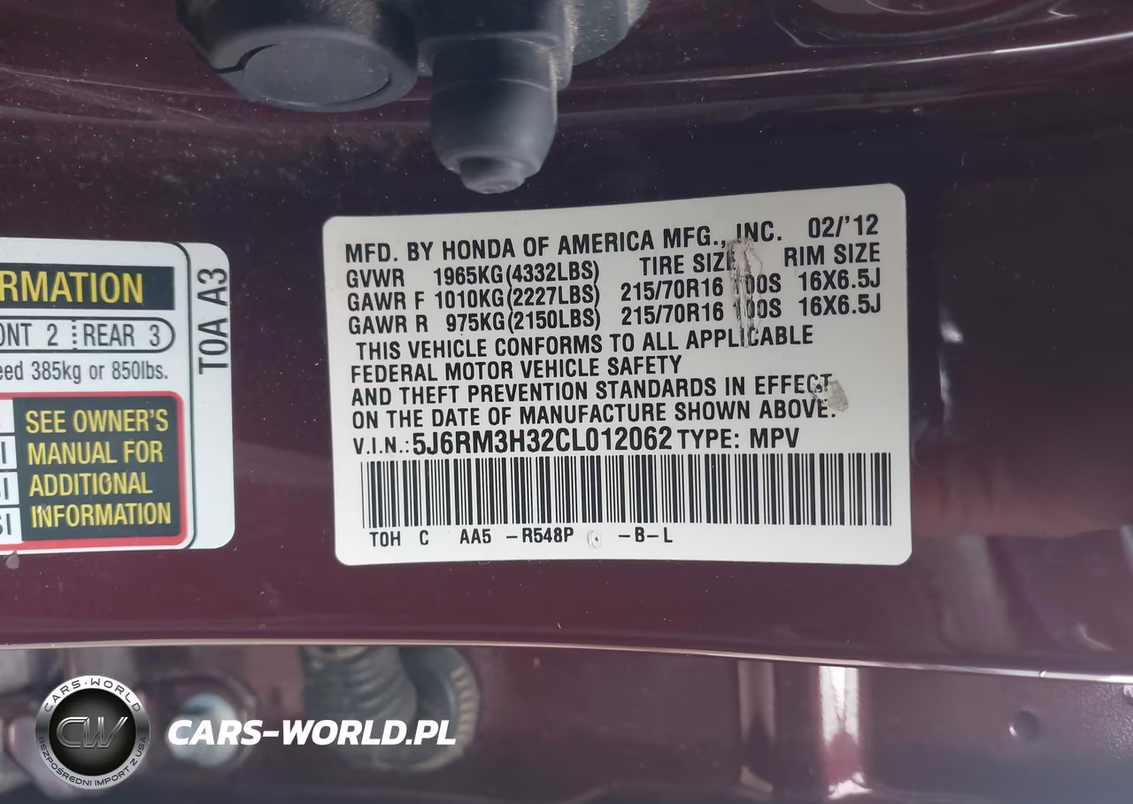 2012 Honda Cr-V Lx VIN:5J6RM3H32CL012062 - 9