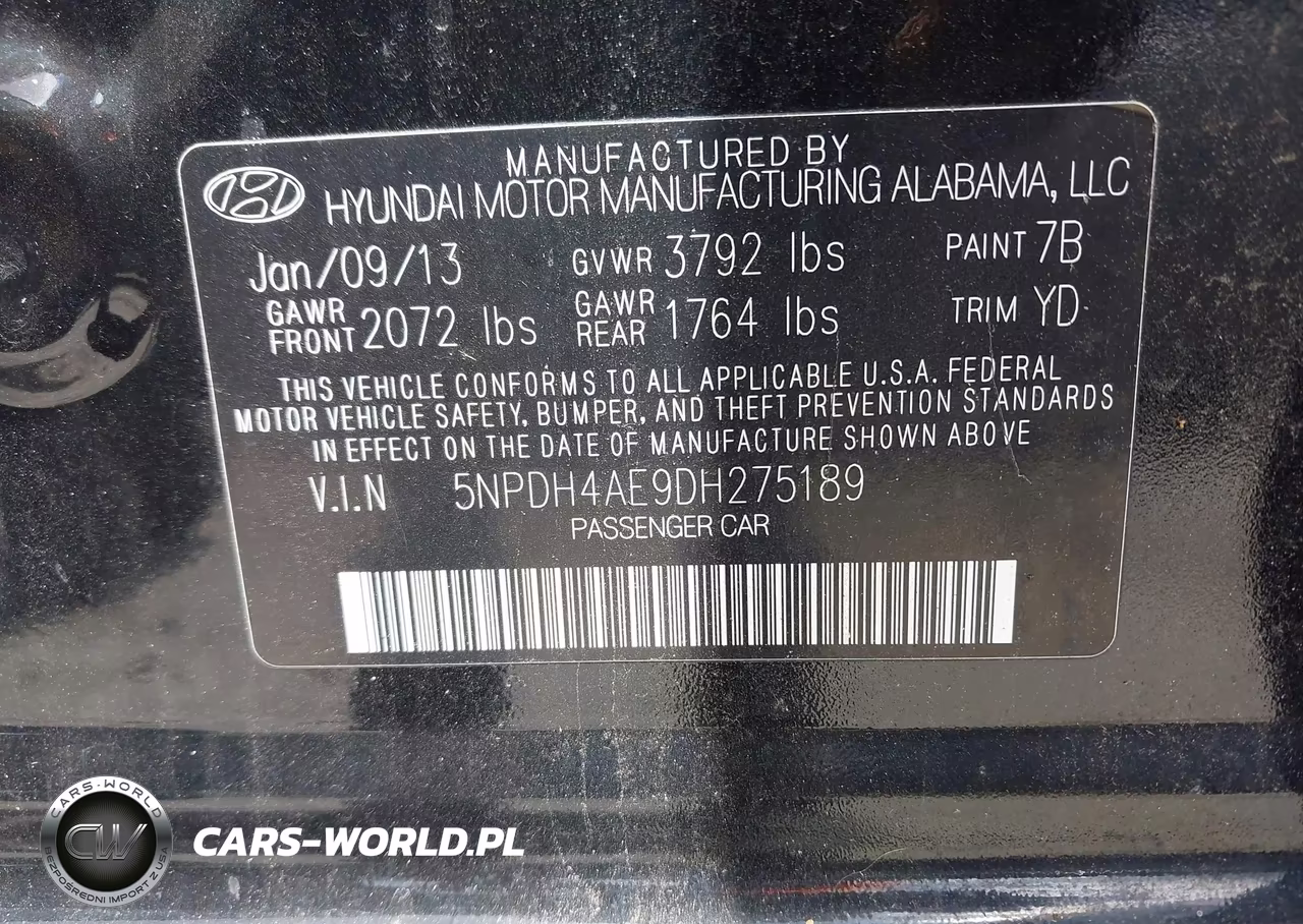 2013 Hyundai Elantra Gls VIN:5NPDH4AE9DH275189 - 9