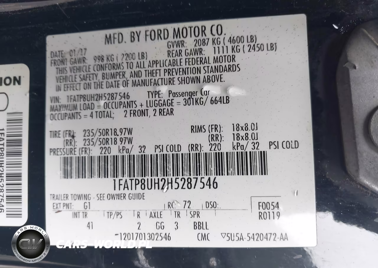FORD MUSTANG VIN:1FATP8UH2H5287546 - 9