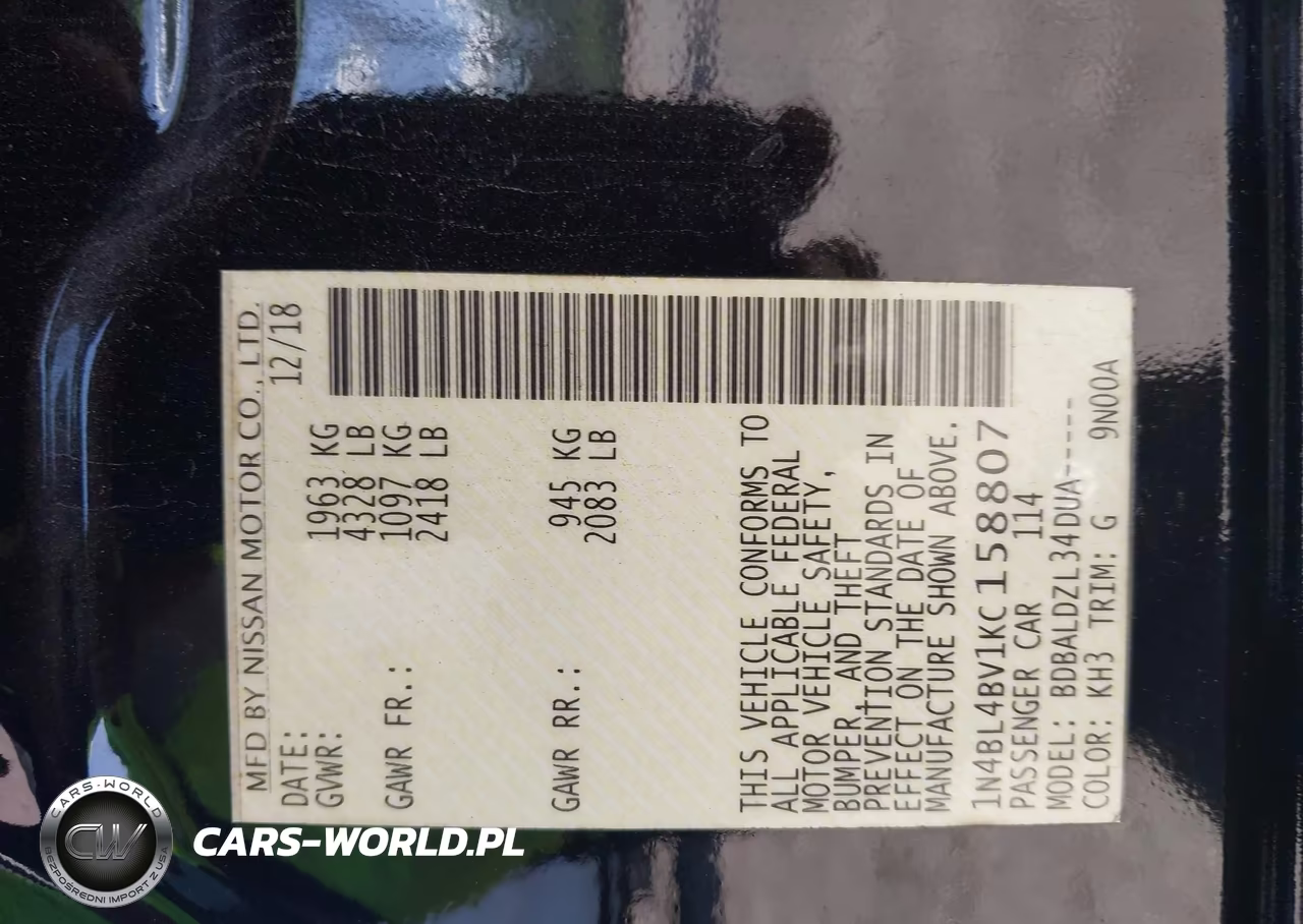 2019 Nissan Altima 2.5 S VIN:1N4BL4BV1KC158807 - 9