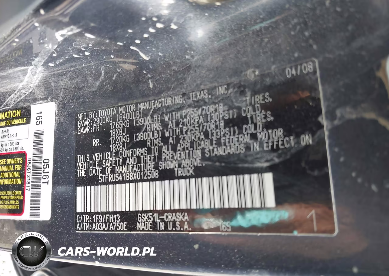 2008 Toyota Tundra Base V6 VIN:5TFRU54188X012508 - 9