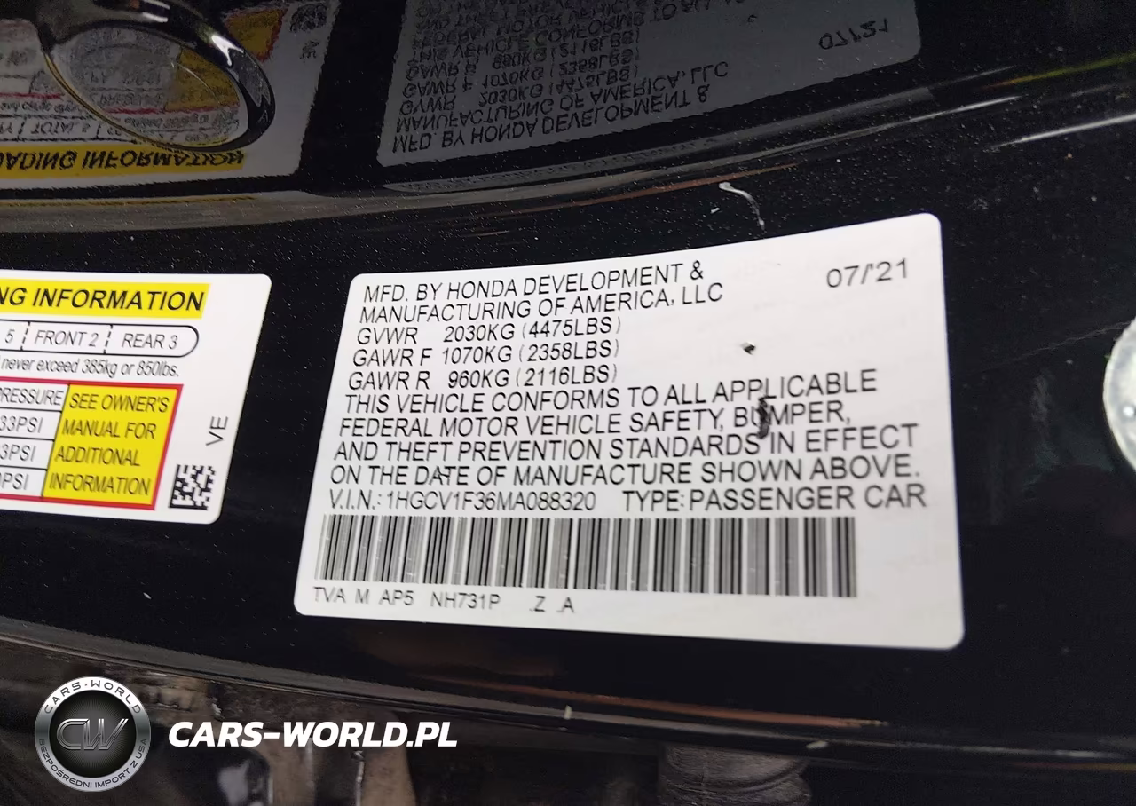 2021 Honda Accord Sport VIN:1HGCV1F36MA088320 - 9