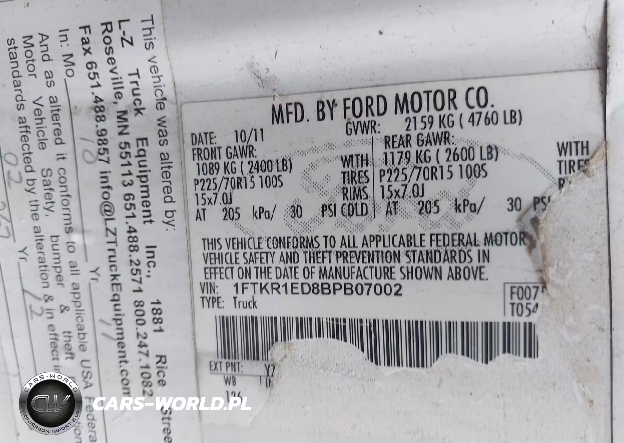 2011 Ford Ranger Xl VIN:1FTKR1ED8BPB07002 - 9
