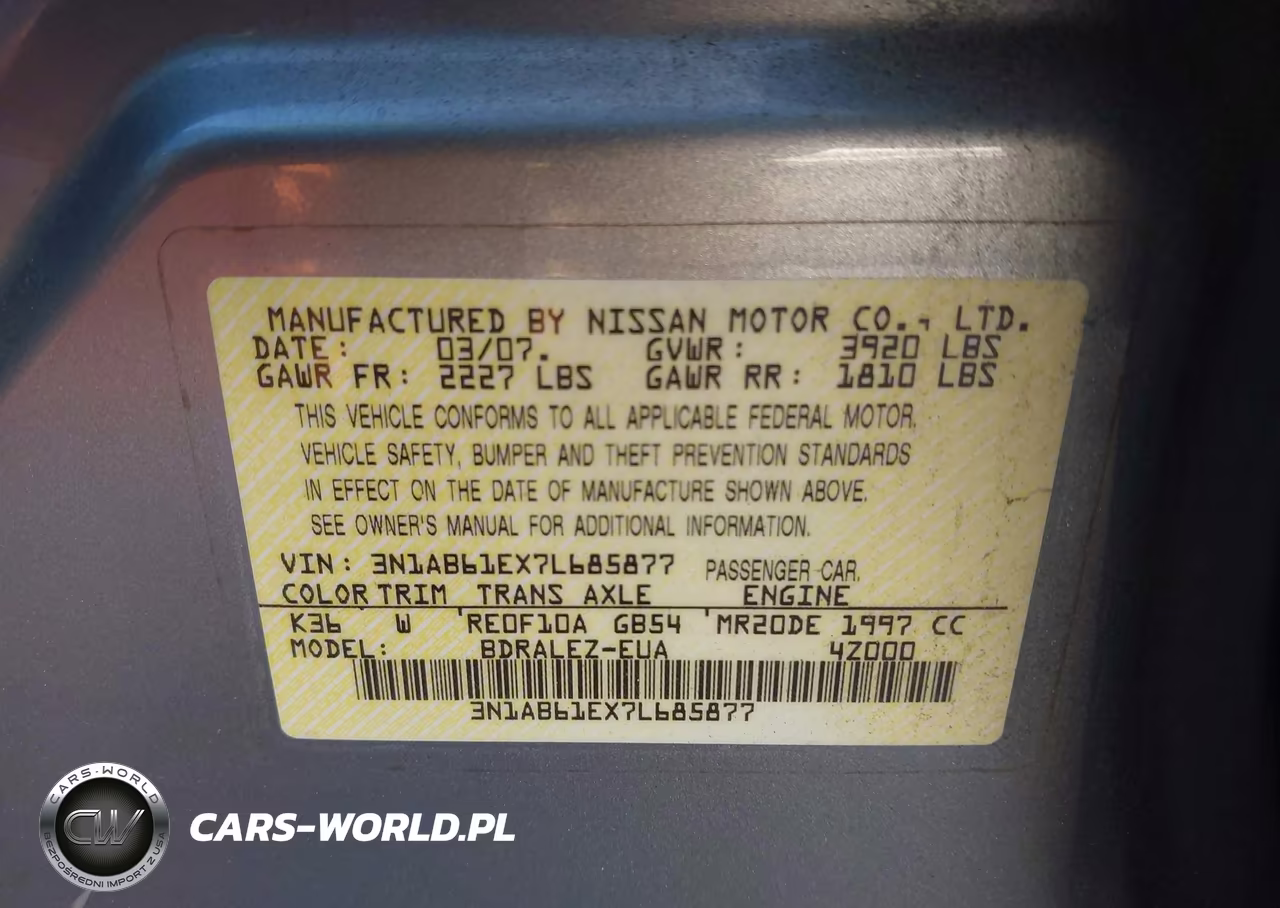 2007 Nissan Sentra 2.0S VIN:3N1AB61EX7L685877 - 9