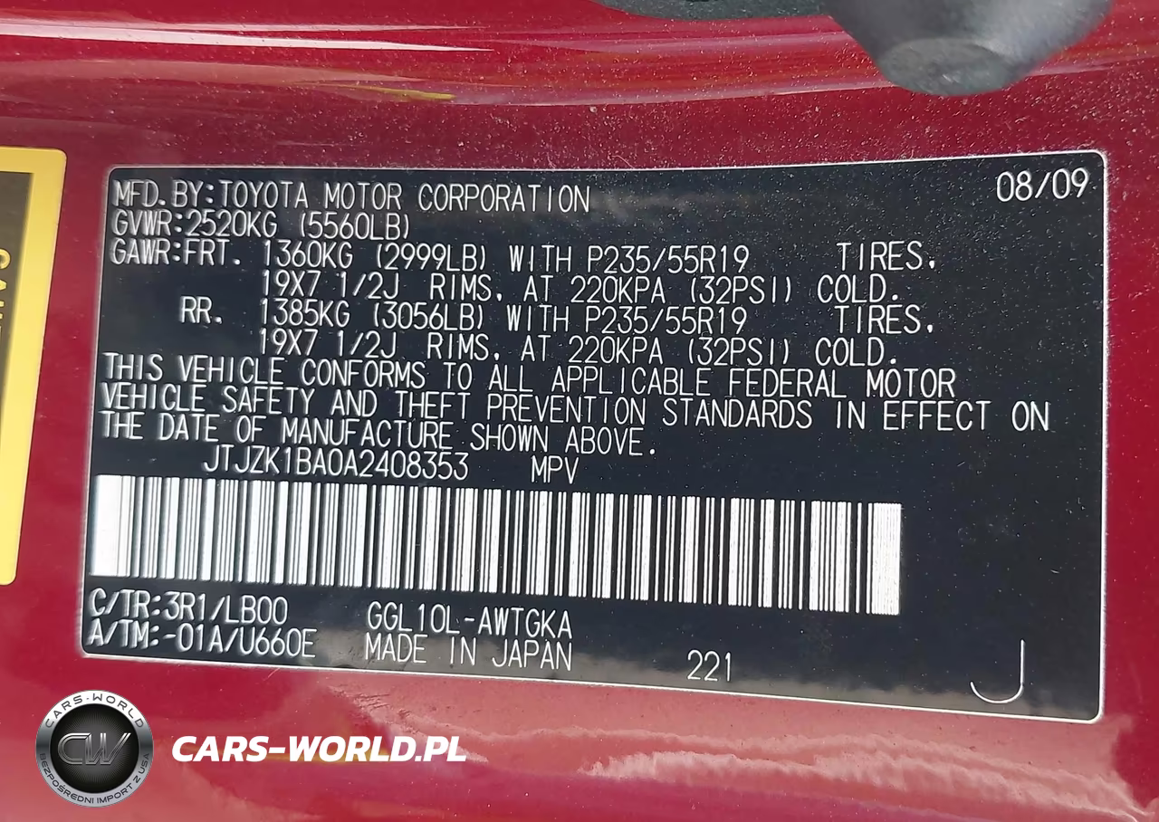 2010 Lexus Rx 350 VIN:JTJZK1BA0A2408353 - 9