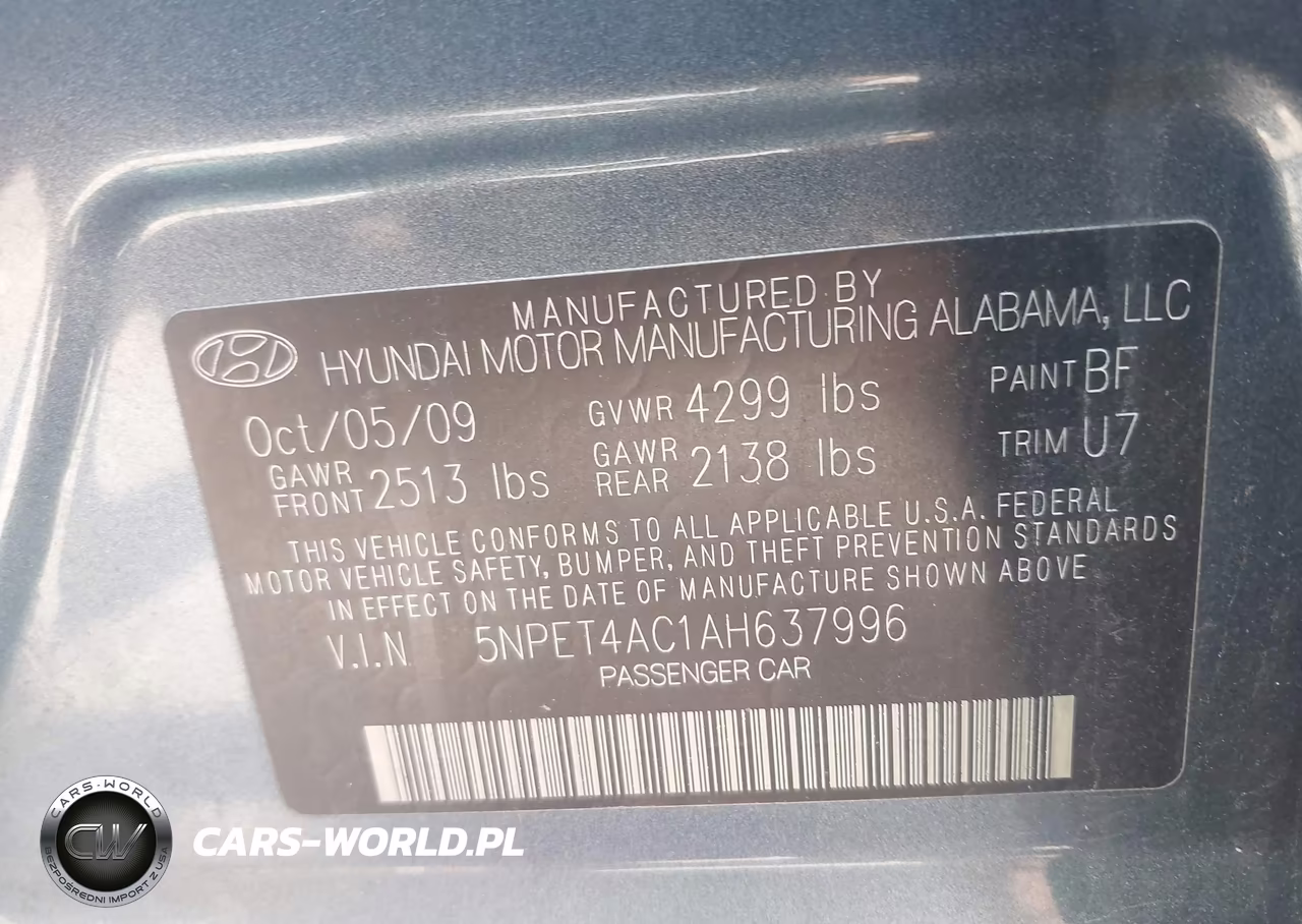 2010 Hyundai Sonata Gls VIN:5NPET4AC1AH637996 - 9