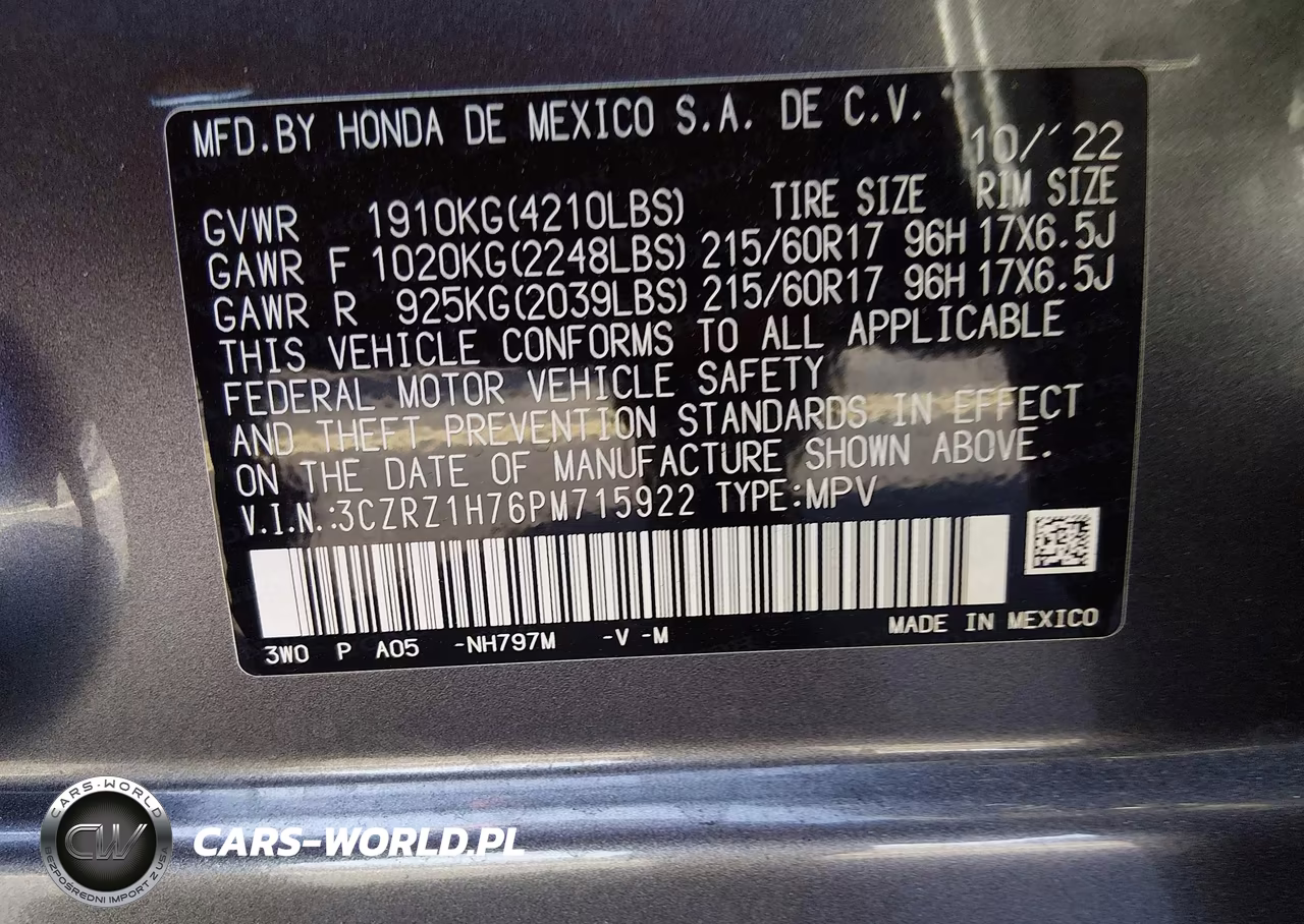 2023 Honda Hr-V Exl VIN:3CZRZ1H76PM715922 - 9