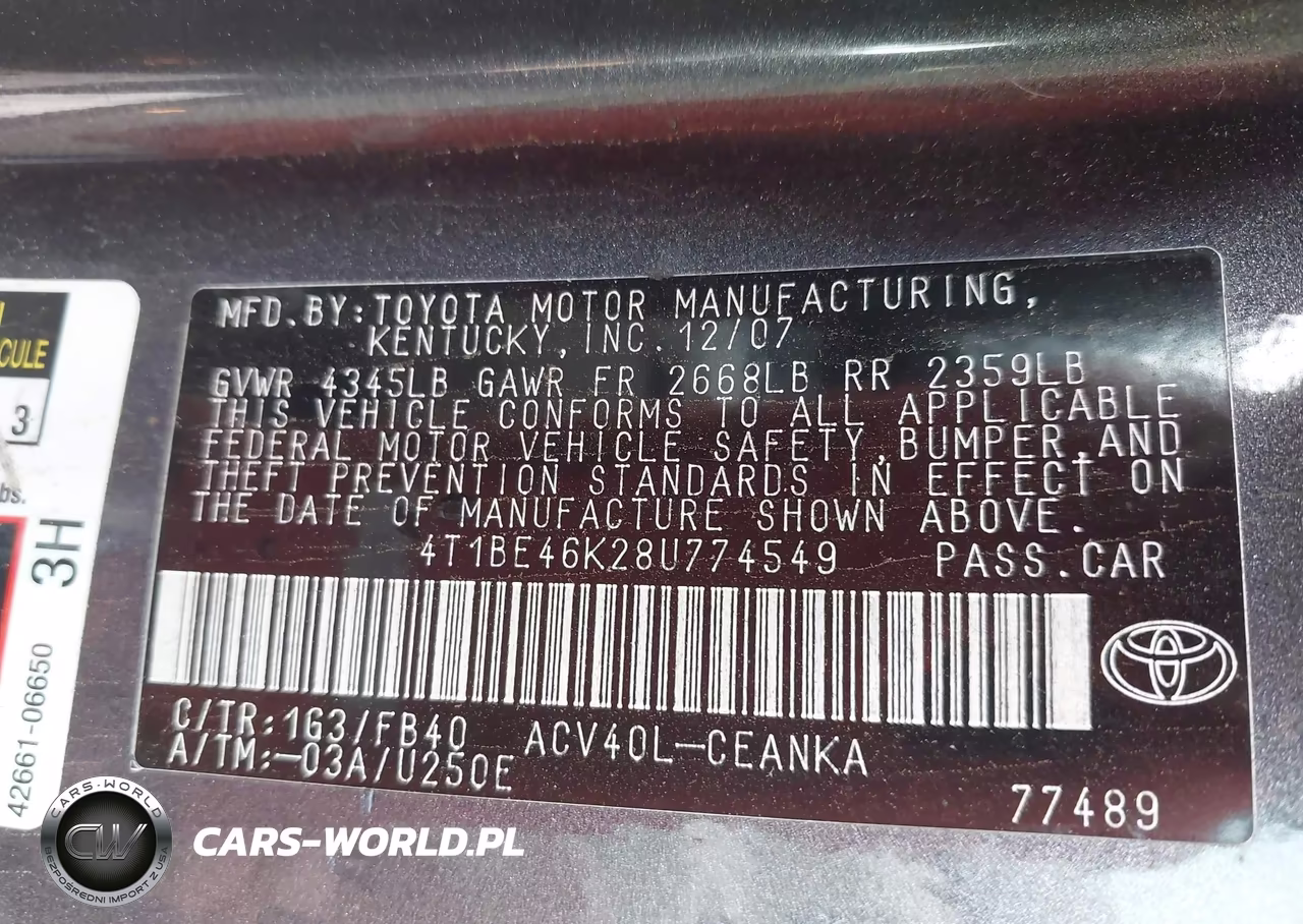 2008 Toyota Camry Le VIN:4T1BE46K28U774549 - 9