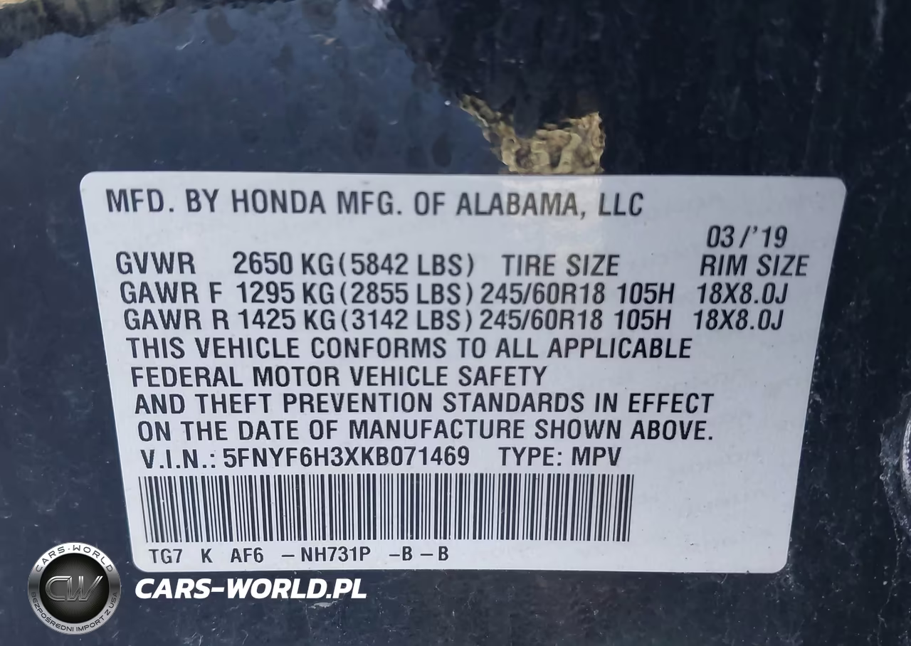 2019 Honda Pilot Ex VIN:5FNYF6H3XKB071469 - 9