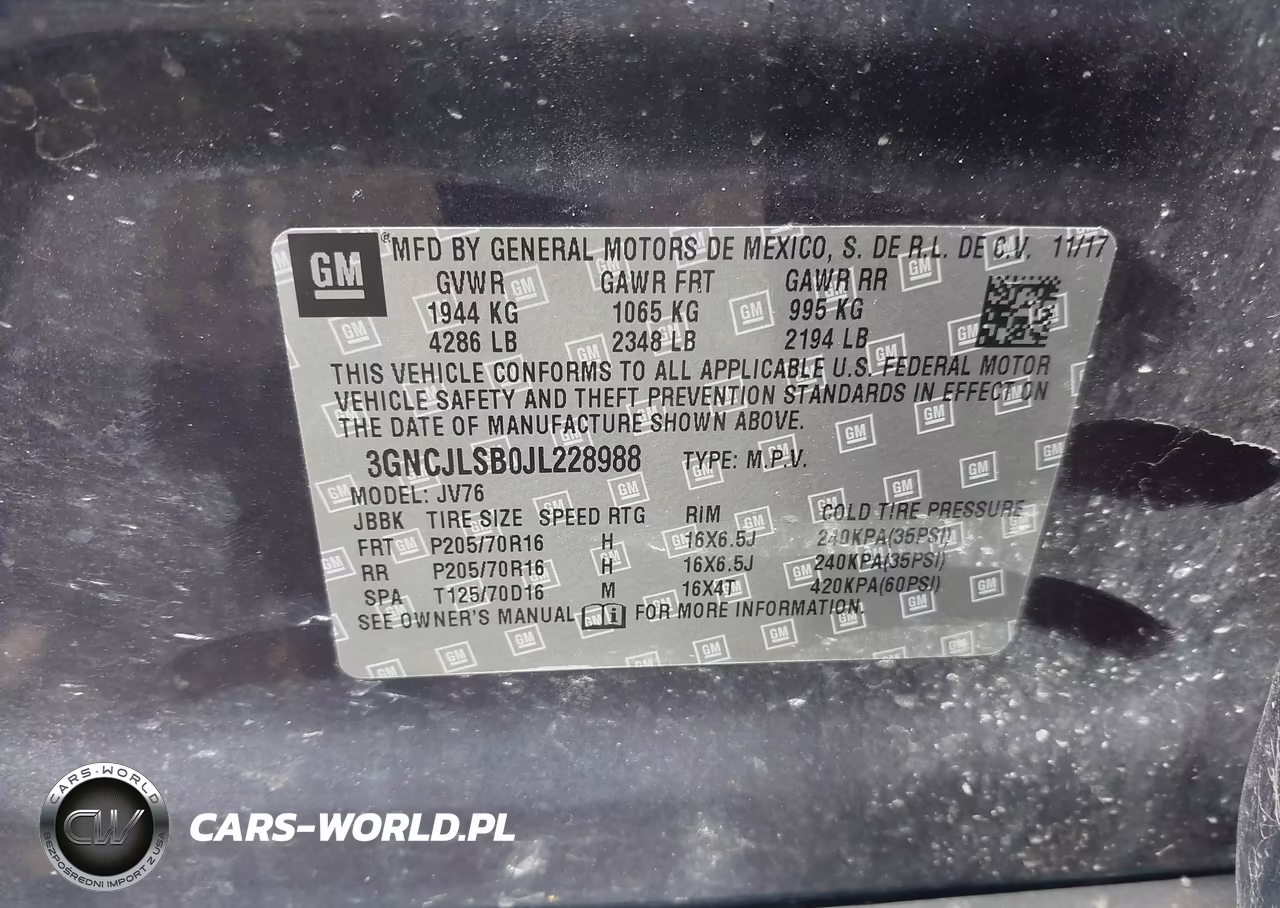 2018 Chevrolet Trax Lt VIN:3GNCJLSB0JL228988 - 9