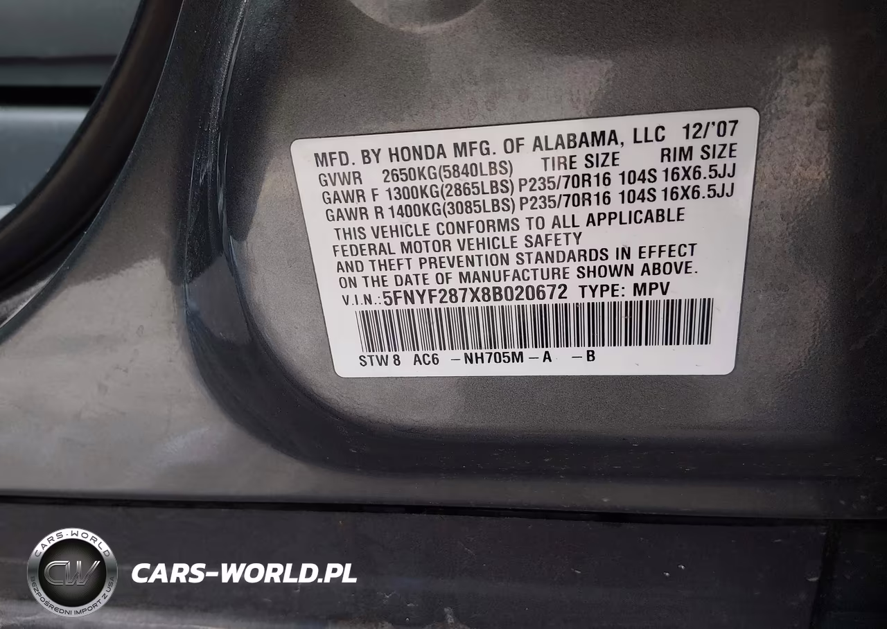 2008 Honda Pilot Ex-L VIN:5FNYF287X8B020672 - 9