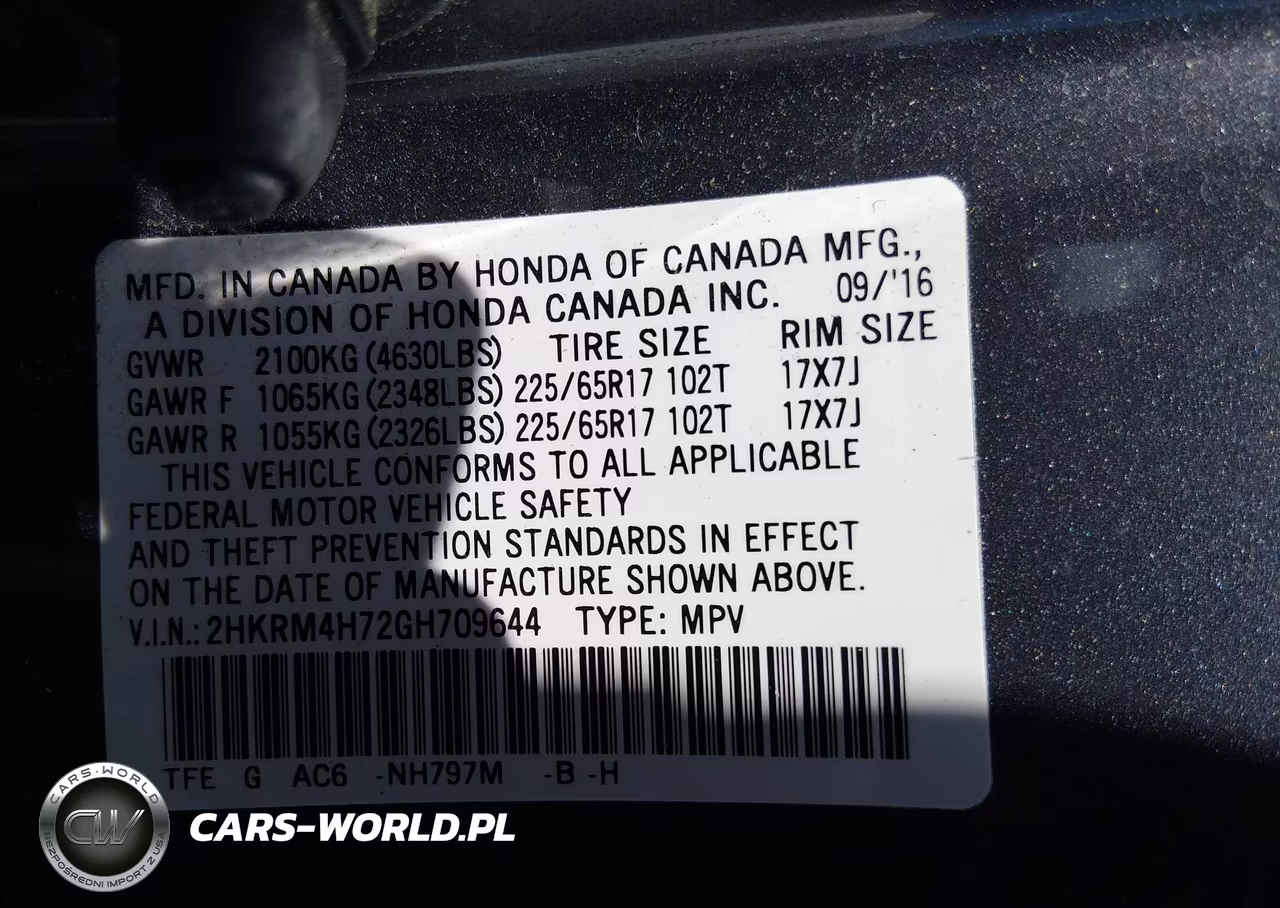 2016 Honda Cr-V Ex-L VIN:2HKRM4H72GH709644 - 9