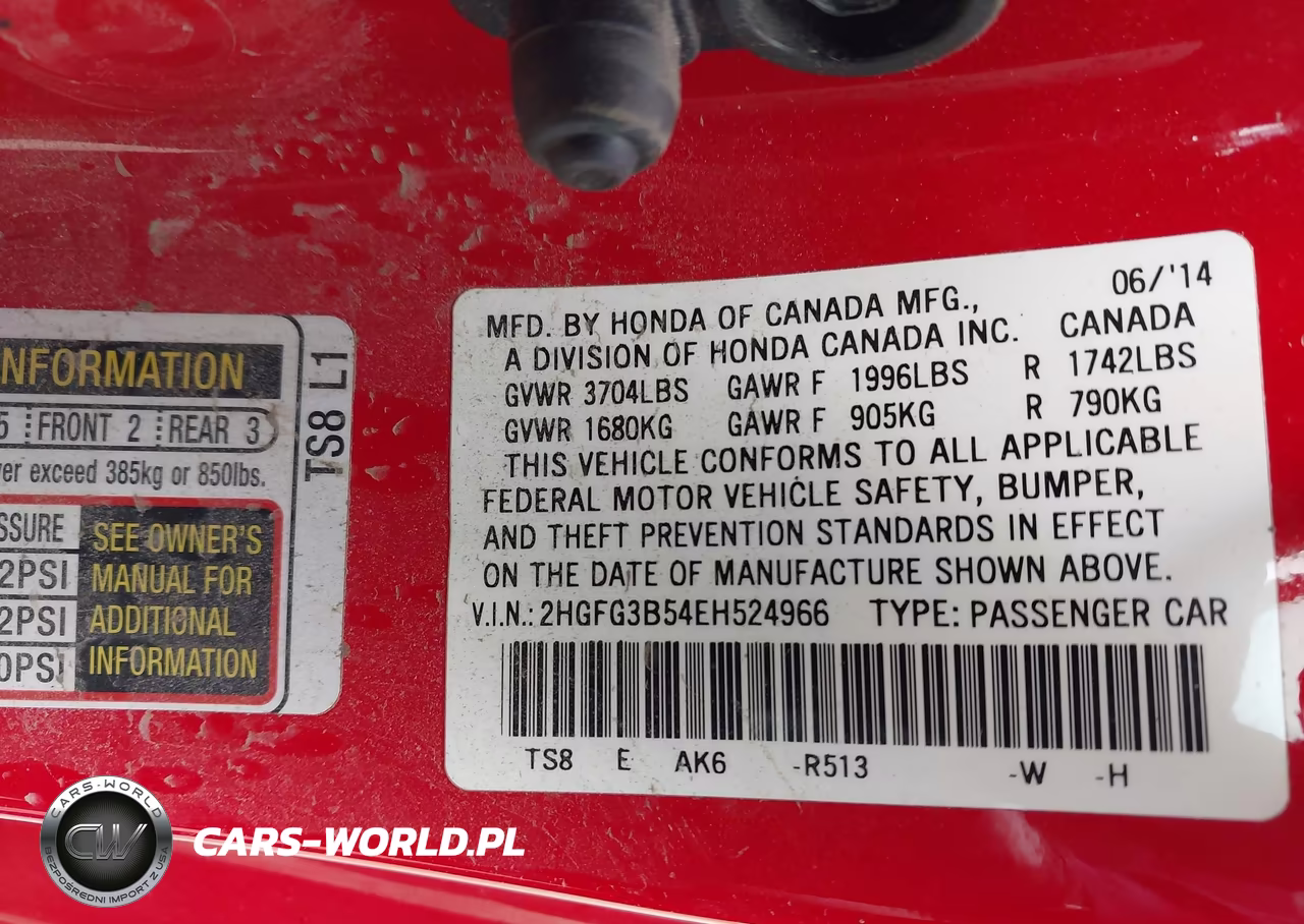 2014 Honda Civic Lx VIN:2HGFG3B54EH524966 - 9