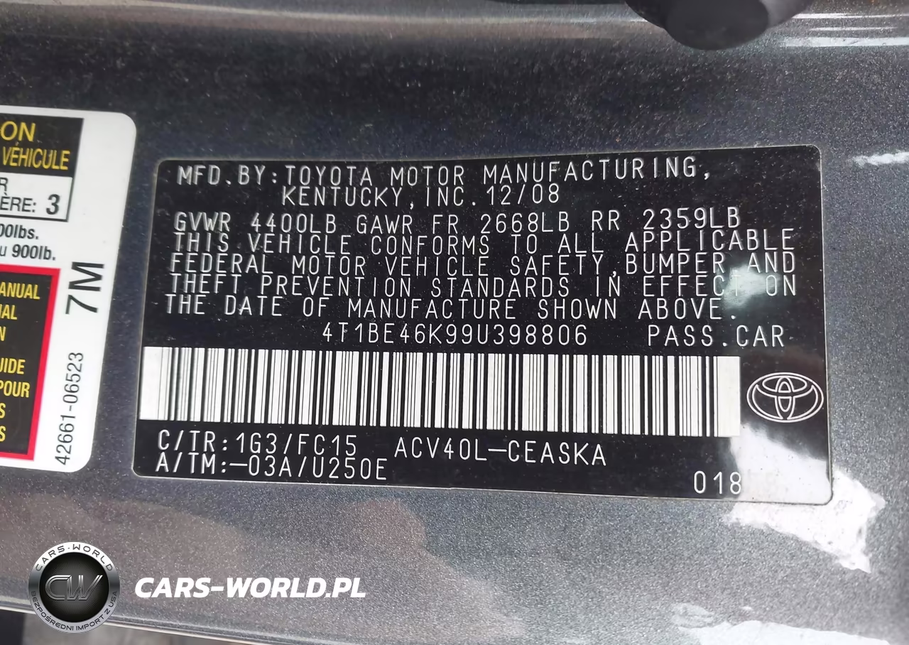 2009 Toyota Camry Se VIN:4T1BE46K99U398806 - 9