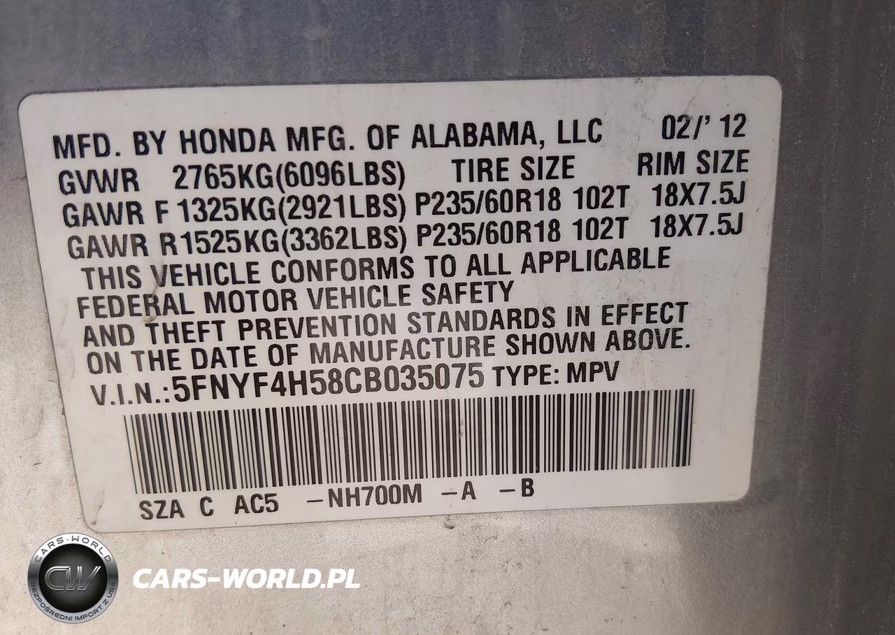 2012 Honda Pilot Ex-L VIN:5FNYF4H58CB035075 - 9