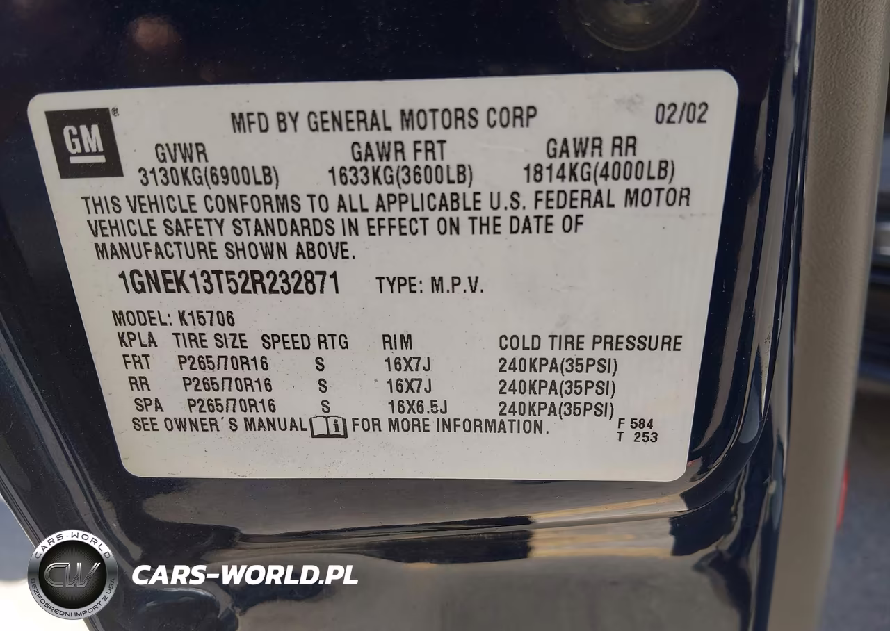 2002 Chevrolet Tahoe Ls VIN:1GNEK13T52R232871 - 9