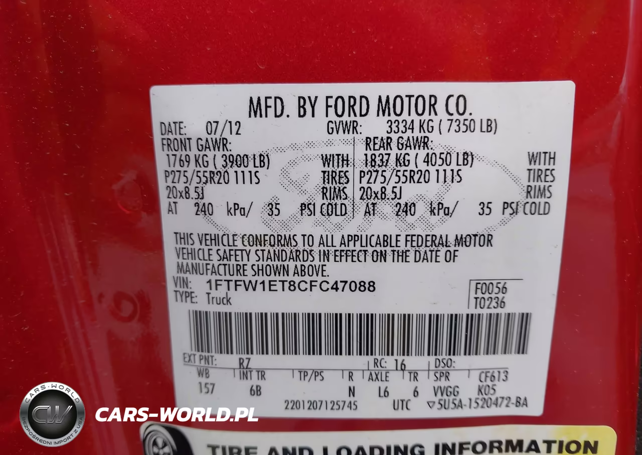 2012 Ford F-150 Fx4 VIN:1FTFW1ET8CFC47088 - 9
