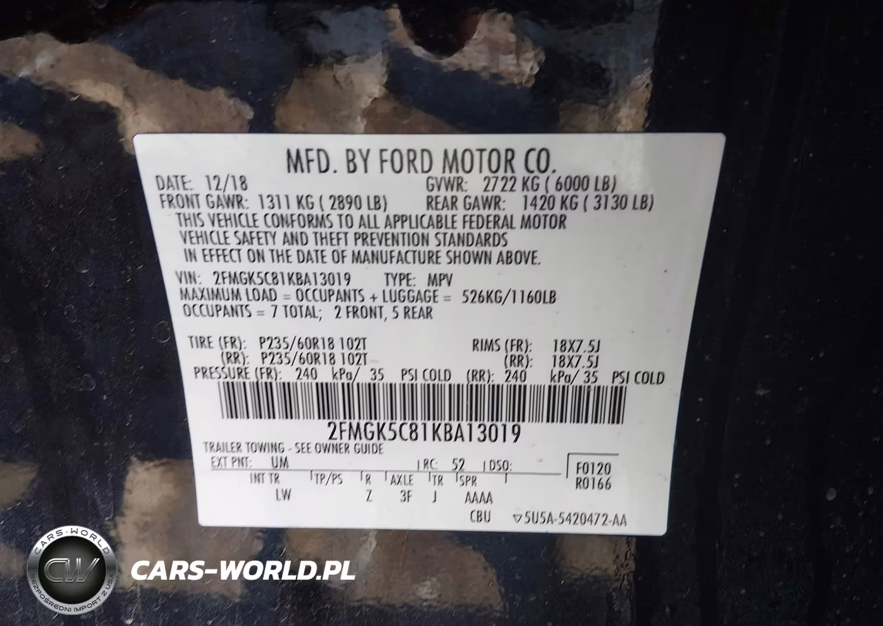 2019 Ford Flex Sel VIN:2FMGK5C81KBA13019 - 9
