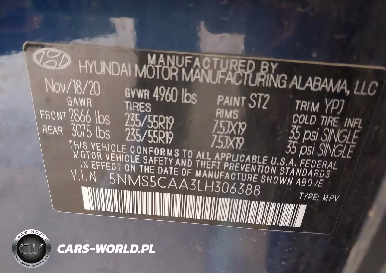 2020 Hyundai Santa Fe Limited 2.0T VIN:5NMS5CAA3LH306388 - 9