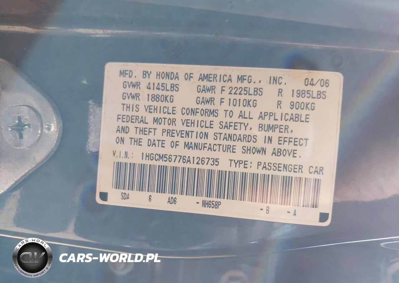 2006 Honda Accord 2.4 Ex VIN:1HGCM56776A126735 - 9