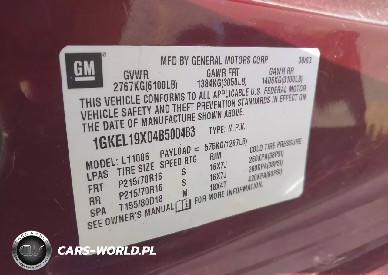 2004 GMC Safari VIN:1GKEL19X04B500483 - 9