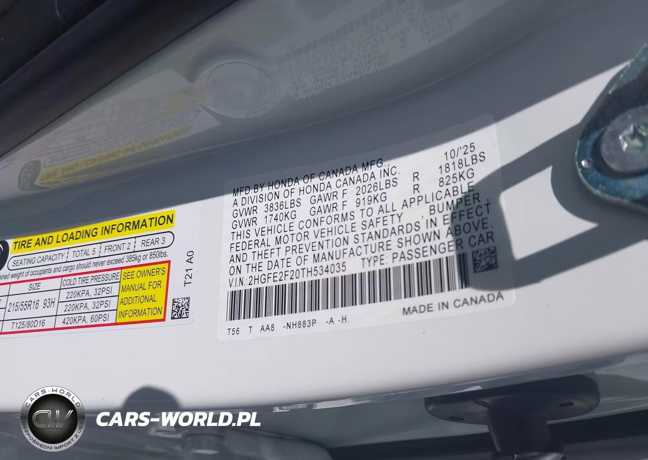 2026 Honda Civic Lx VIN:2HGFE2F20TH534035 - 9
