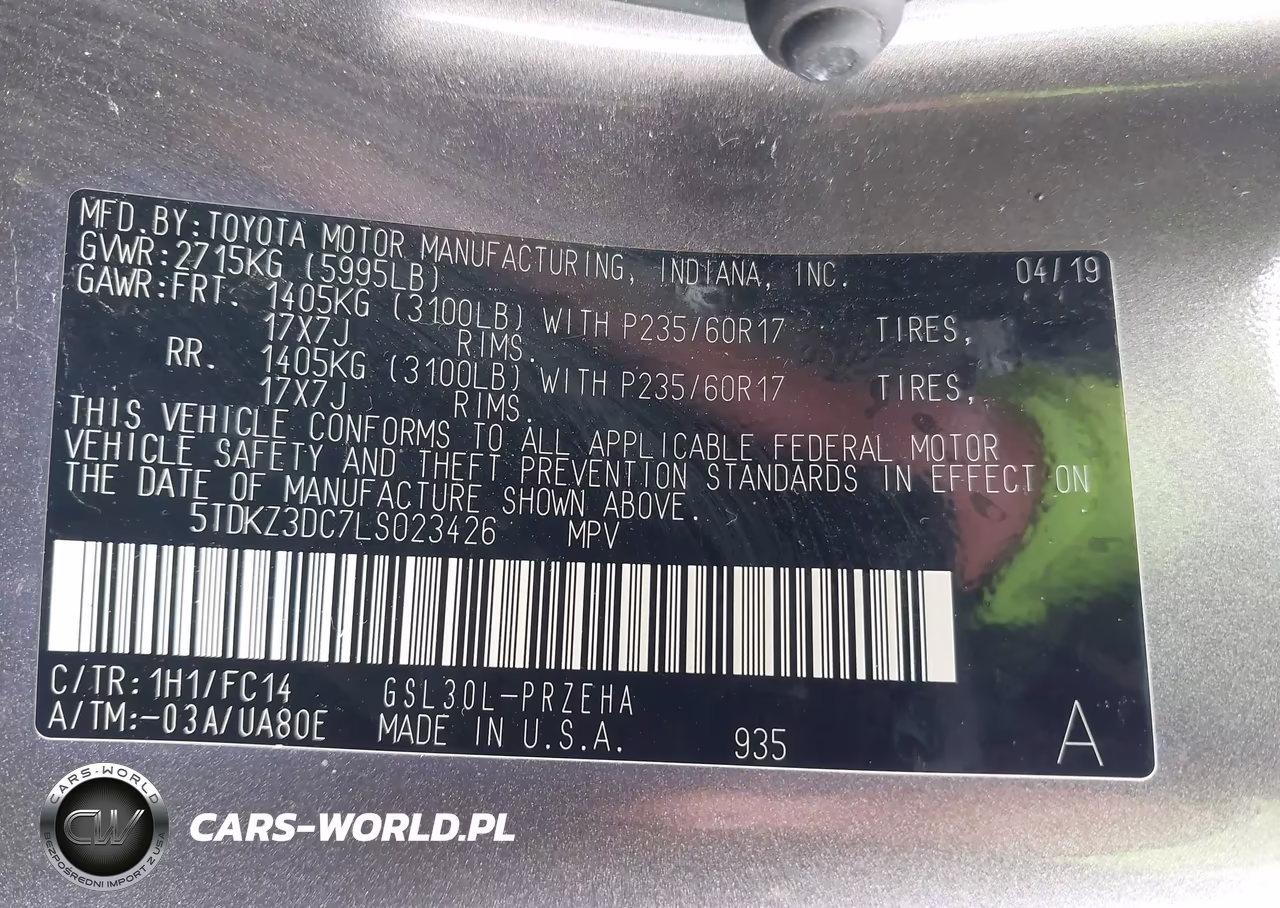 2020 Toyota Sienna Le VIN:5TDKZ3DC7LS023426 - 9