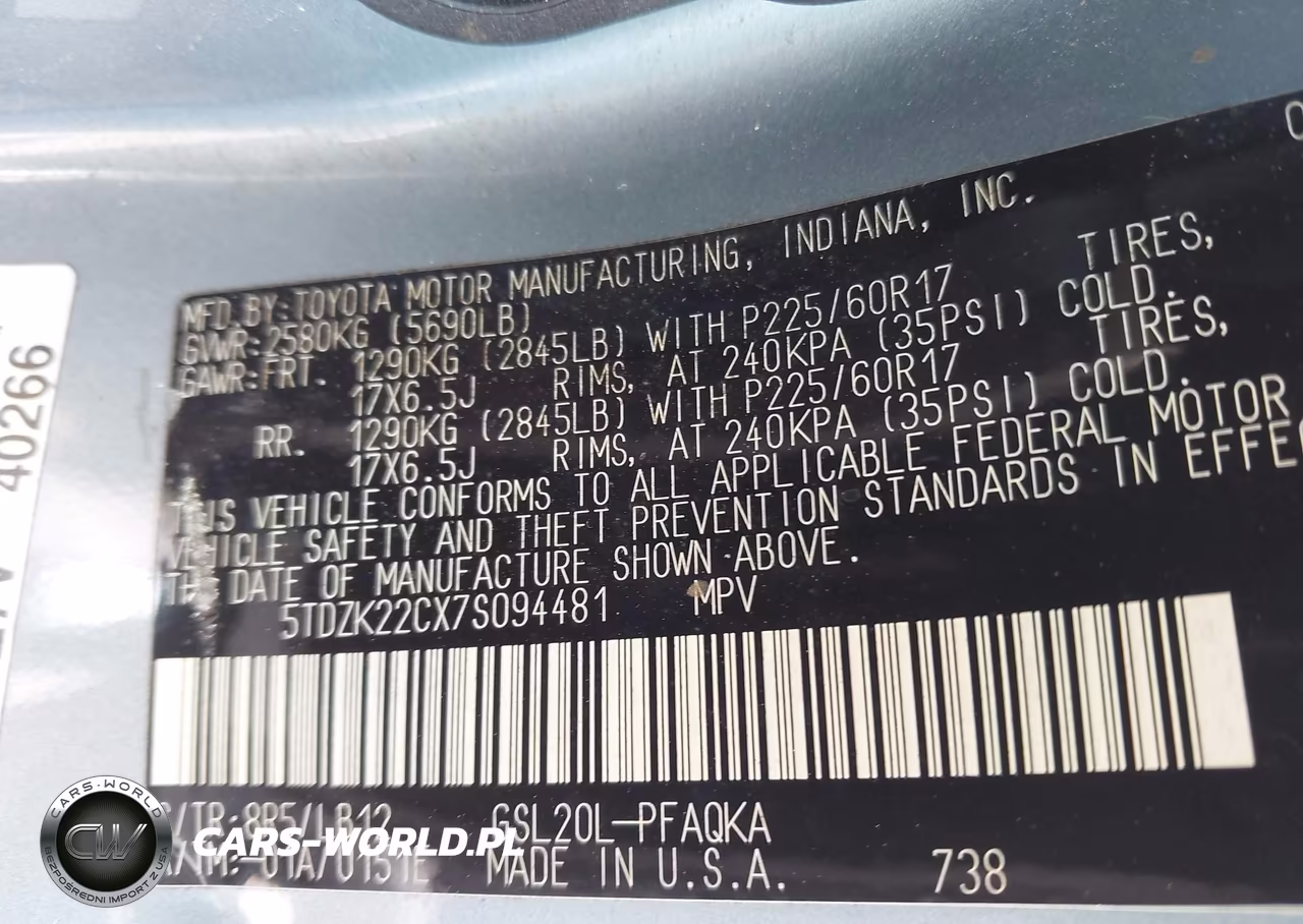2007 Toyota Sienna Xle VIN:5TDZK22CX7S094481 - 9