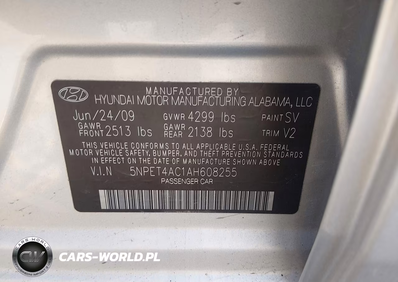 2010 Hyundai Sonata Gls VIN:5NPET4AC1AH608255 - 9