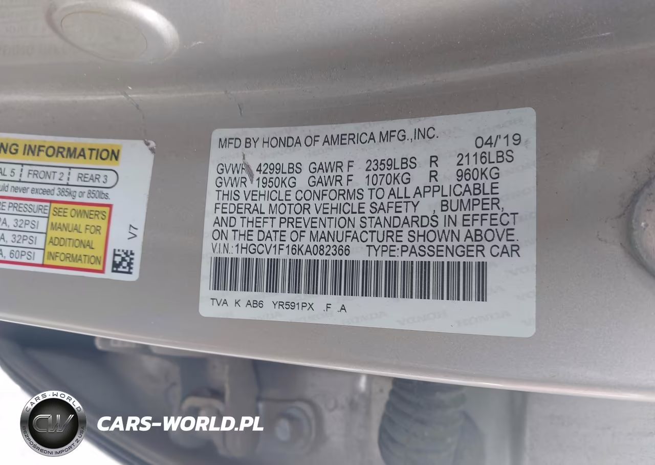 2019 Honda Accord Lx VIN:1HGCV1F16KA082366 - 9