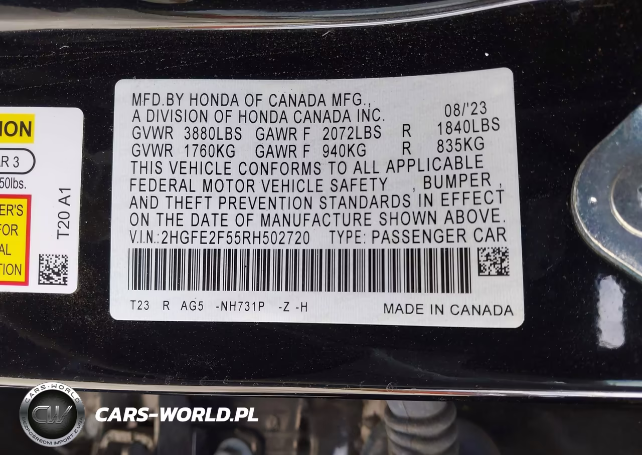 2024 Honda Civic Sport VIN:2HGFE2F55RH502720 - 9