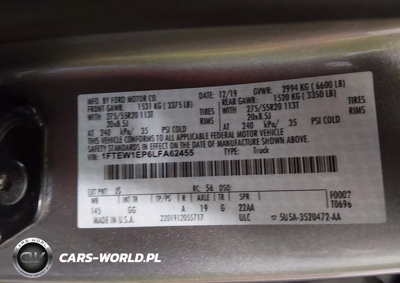 2020 Ford F-150 Xl VIN:1FTEW1EP6LFA62455 - 9