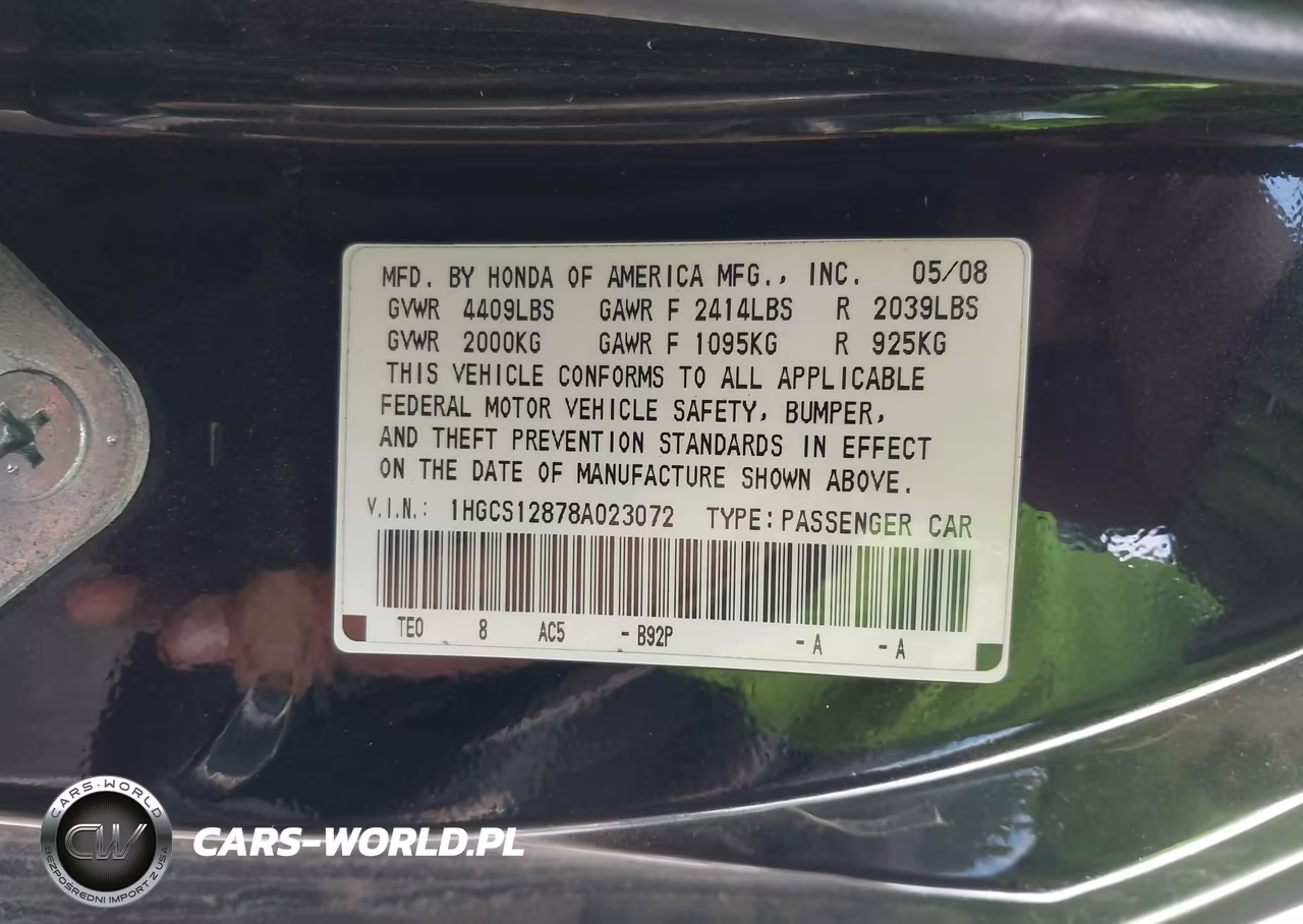 2008 Honda Accord 2.4 Ex-L VIN:1HGCS12878A023072 - 9