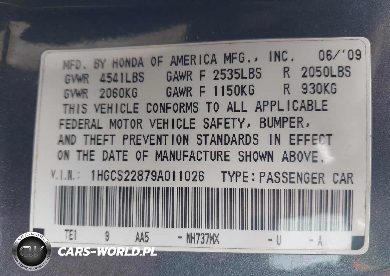 2009 Honda Accord 3.5 Ex-L VIN:1HGCS22879A011026 - 9